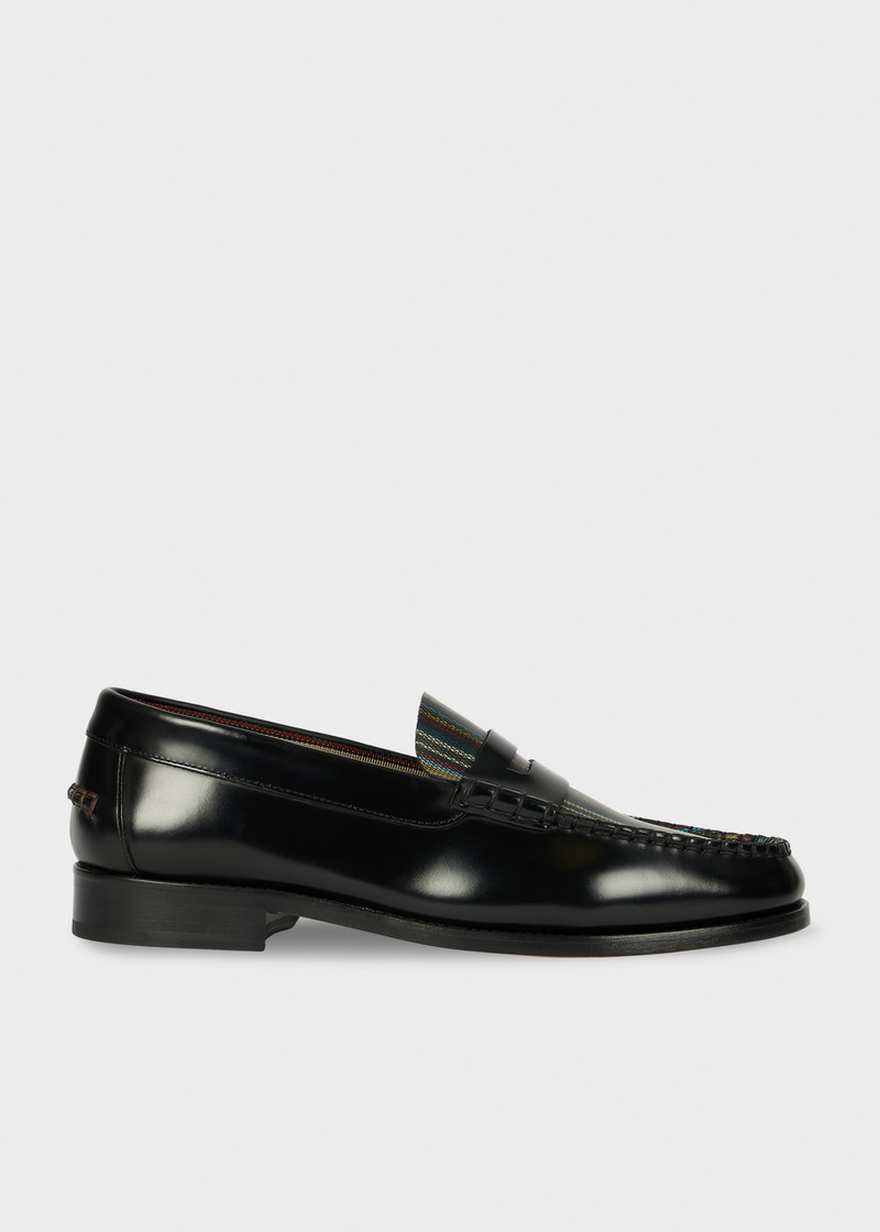 Black 'Signature Stripe' Leather 'Lido' Loafers 1