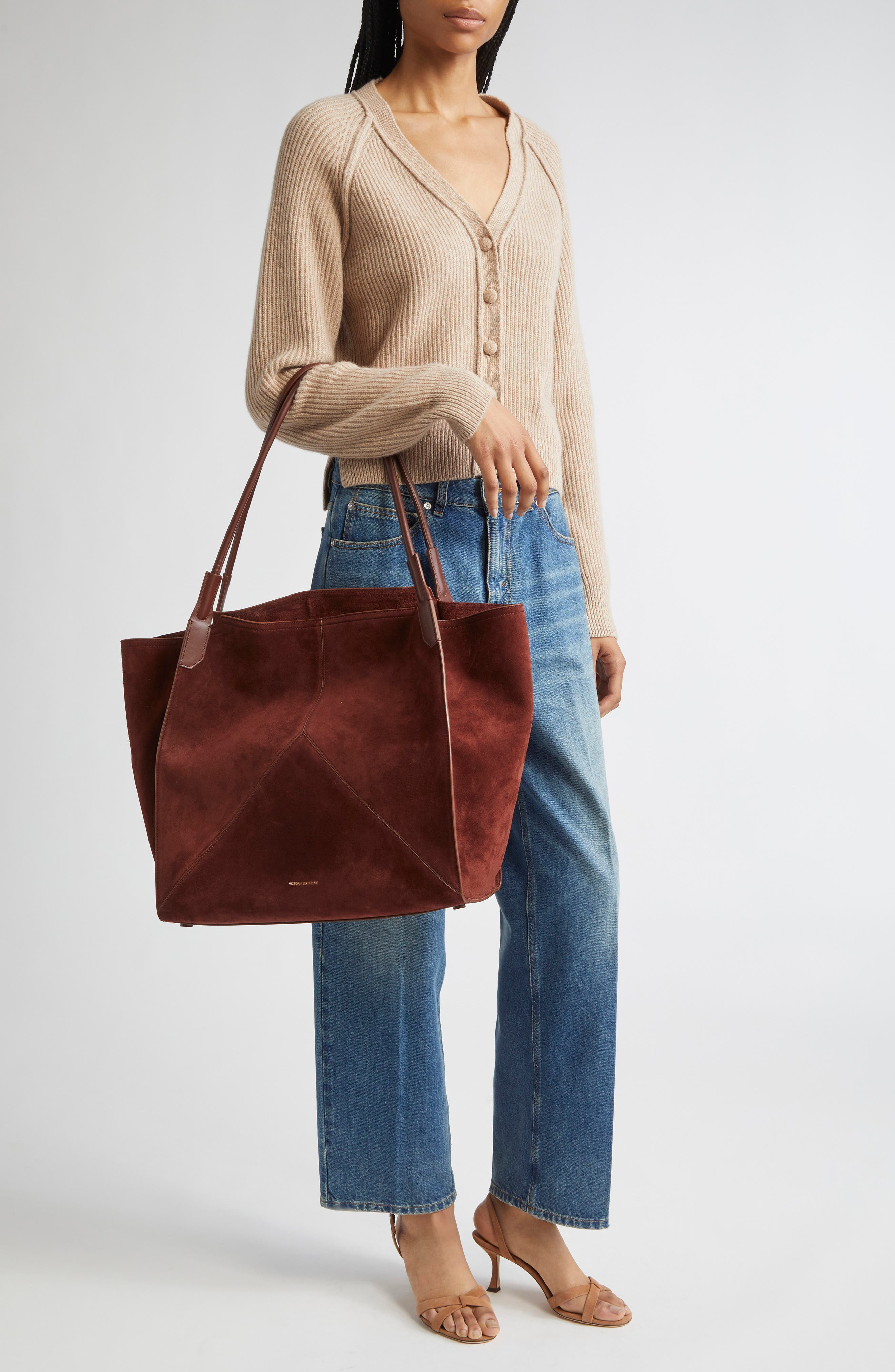 Victoria Beckham Wool & Cashmere Rib Cardigan in Sand at Nordstrom - 7
