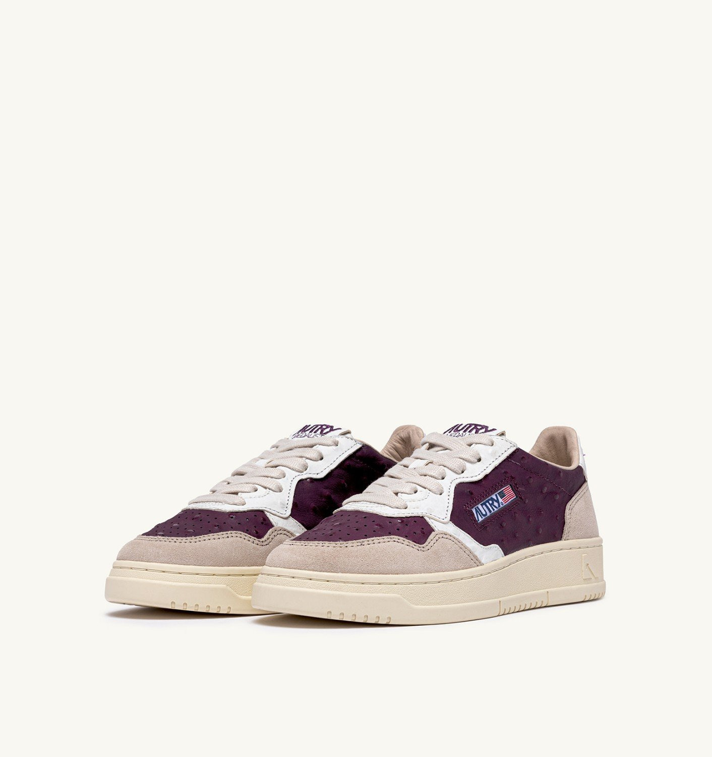 MEDALIST LOW SNEAKERS IN BURGUNDY AND SAND LEATHER AND SUEDE - 2