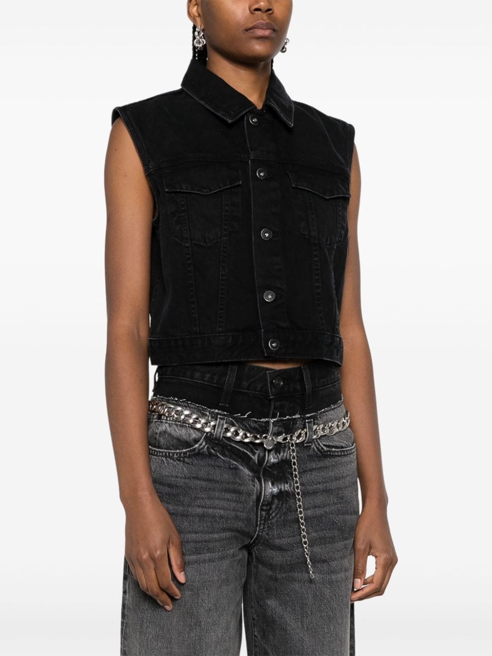 Caroline spread-collar denim vest - 3