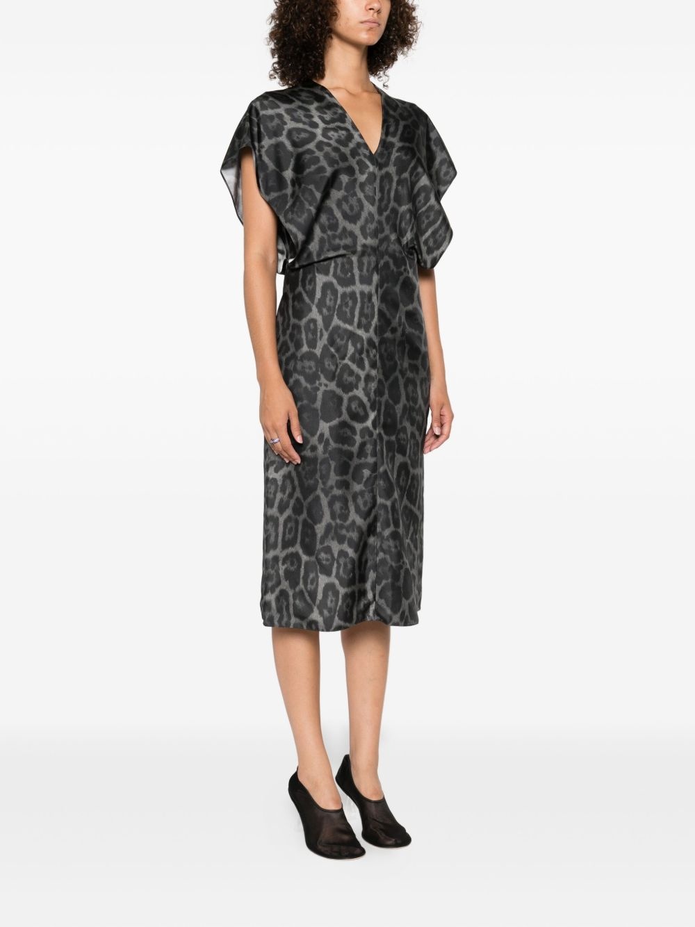 leopard-print V-neck midi dress - 3