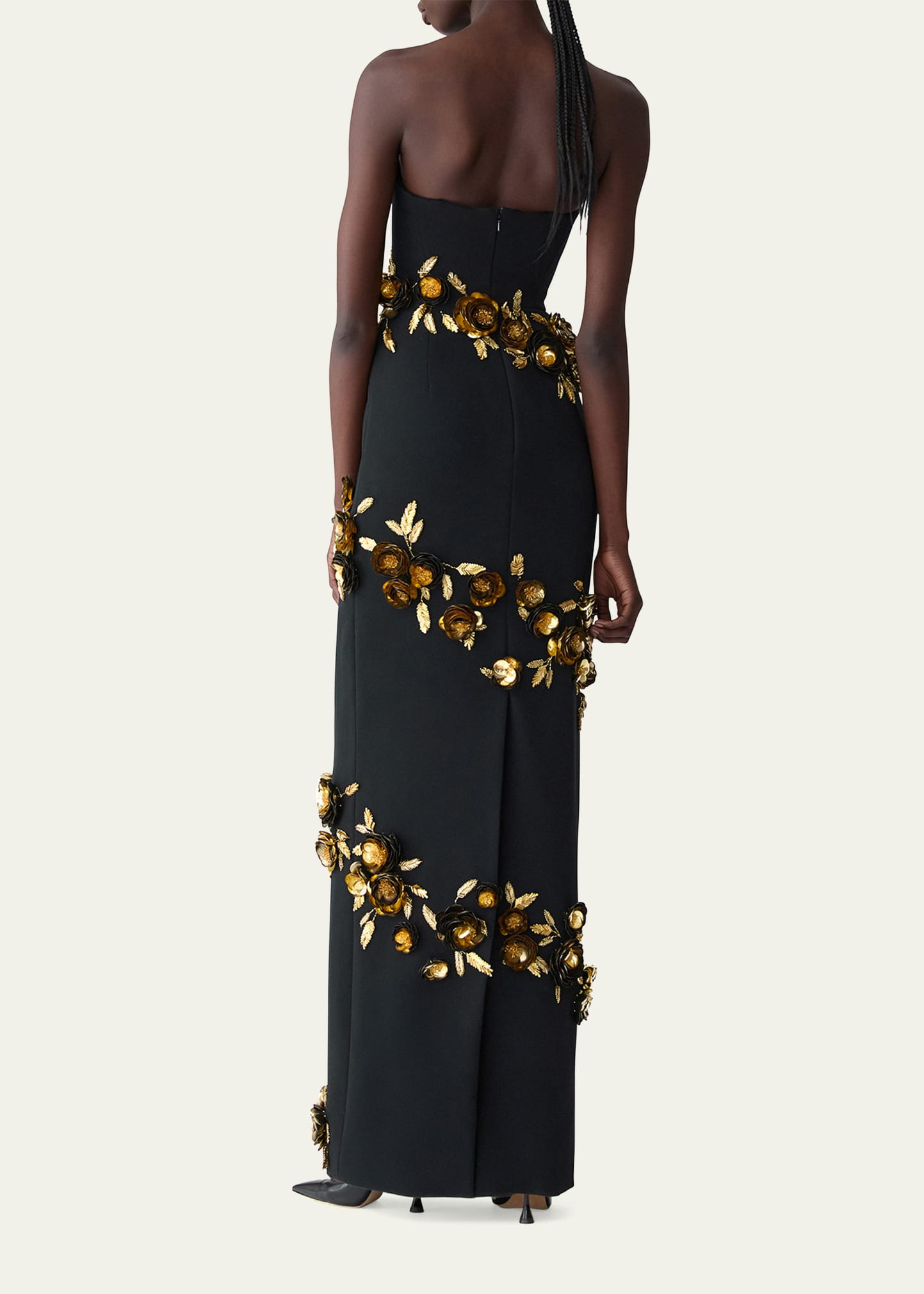 3D Floral Embellished Strapless Column Gown - 3