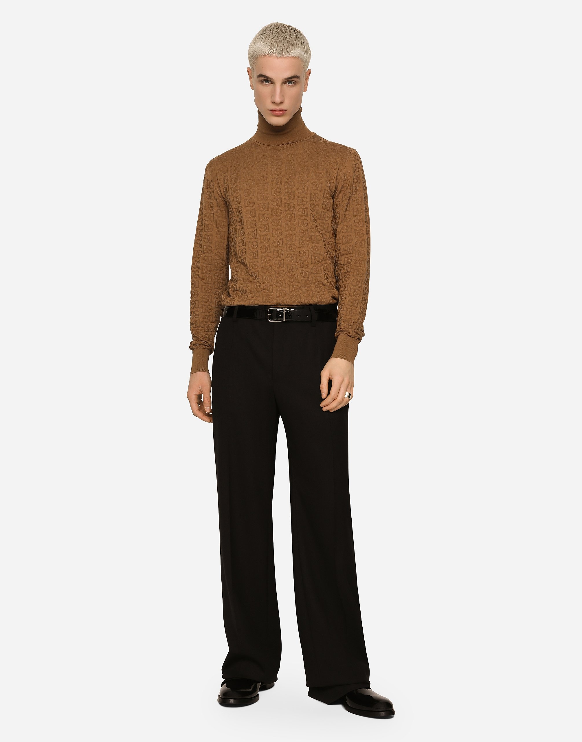 Silk jacquard turtleneck sweater with DG logo - 2