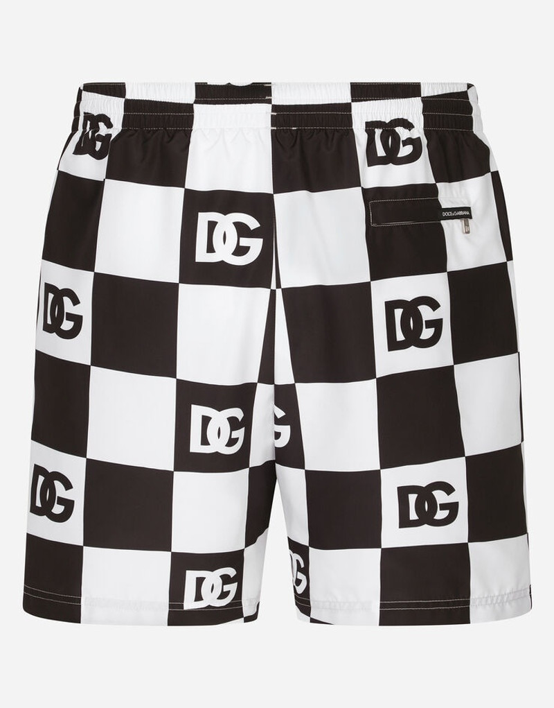 Dolce & Gabbana Damier-print mid-length swim trunks with DG logo outlook