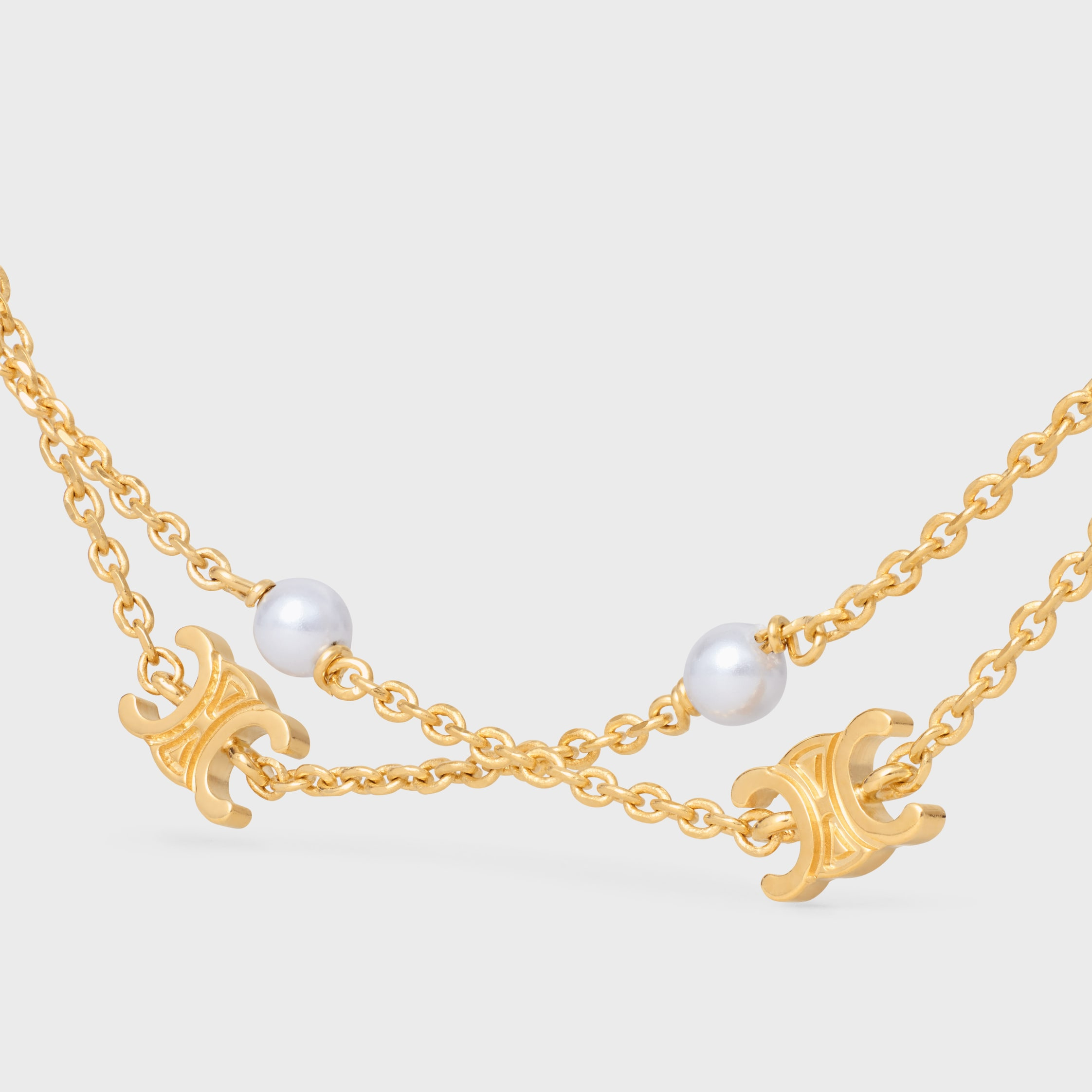 Triomphe Pearl Double Necklace in Brass with Gold Finish and Resin Pearls - 2