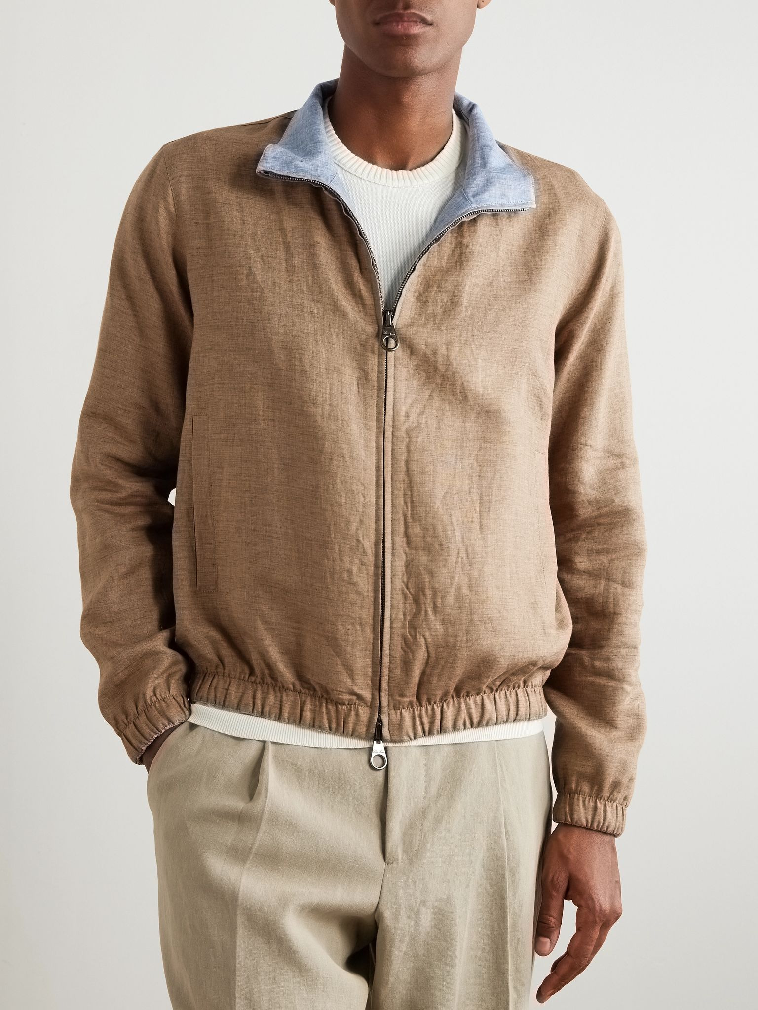 Reversible Linen Bomber Jacket Sky blue - 7