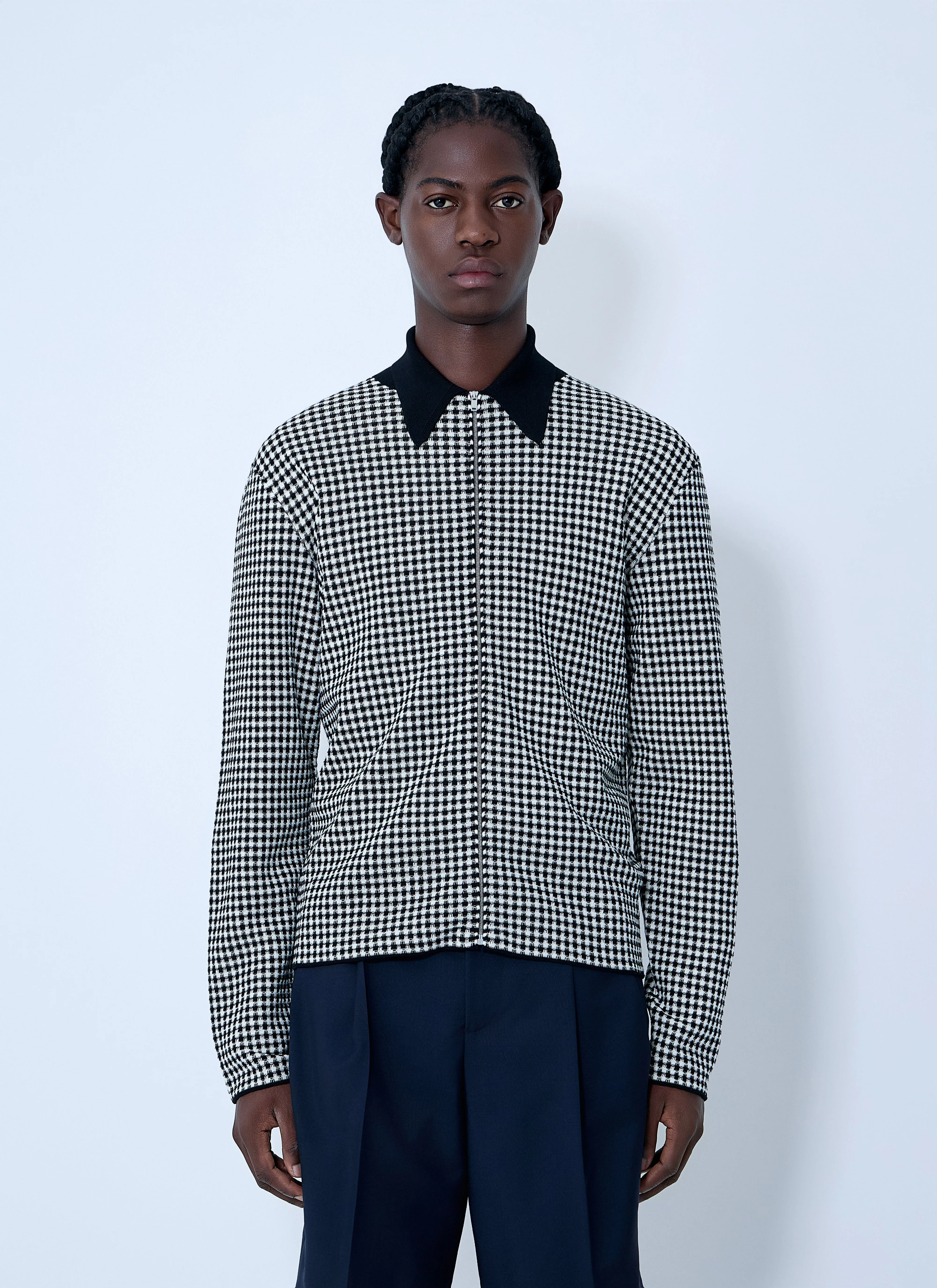 Houndstooth Zip-Up Shirt - 1
