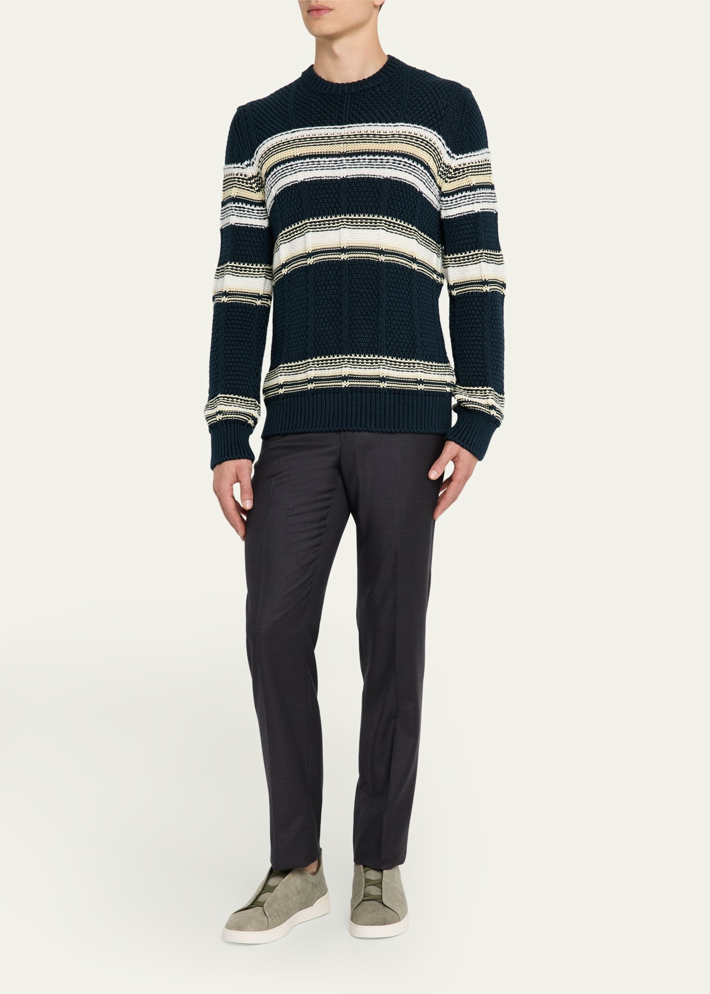 Men's Stripe Jacquard Crewneck Sweater - 2