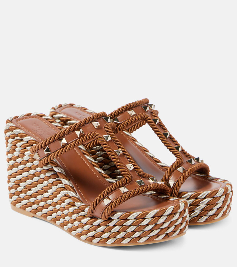Rockstud 가죽 쐐기 espadrilles - 1
