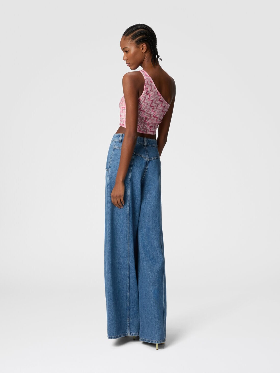 One-shoulder viscose-blend tulle top with slub zigzag - 3
