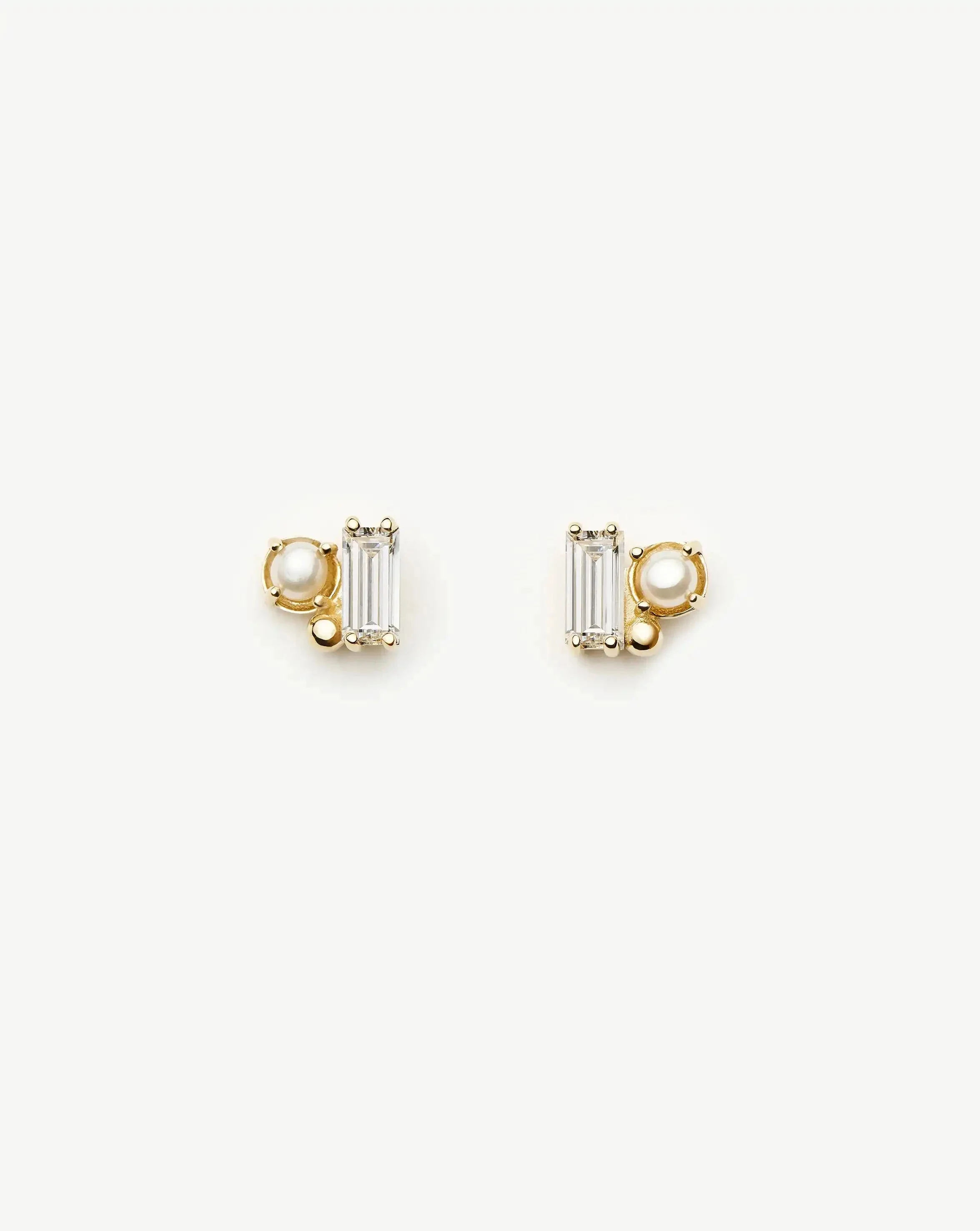 Solid Gold Diamond Pearl Stud Earrings - 1