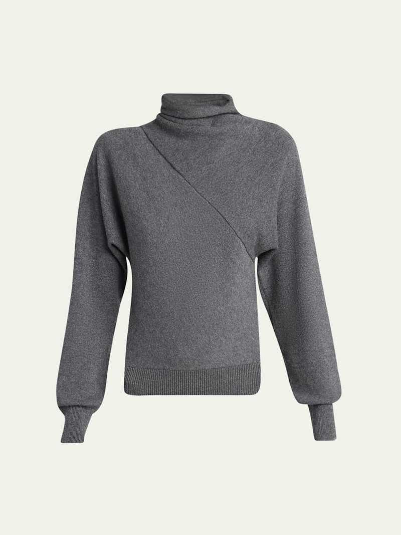 Wrap-Neck Fine Cashmere-Cotton Sweater 1
