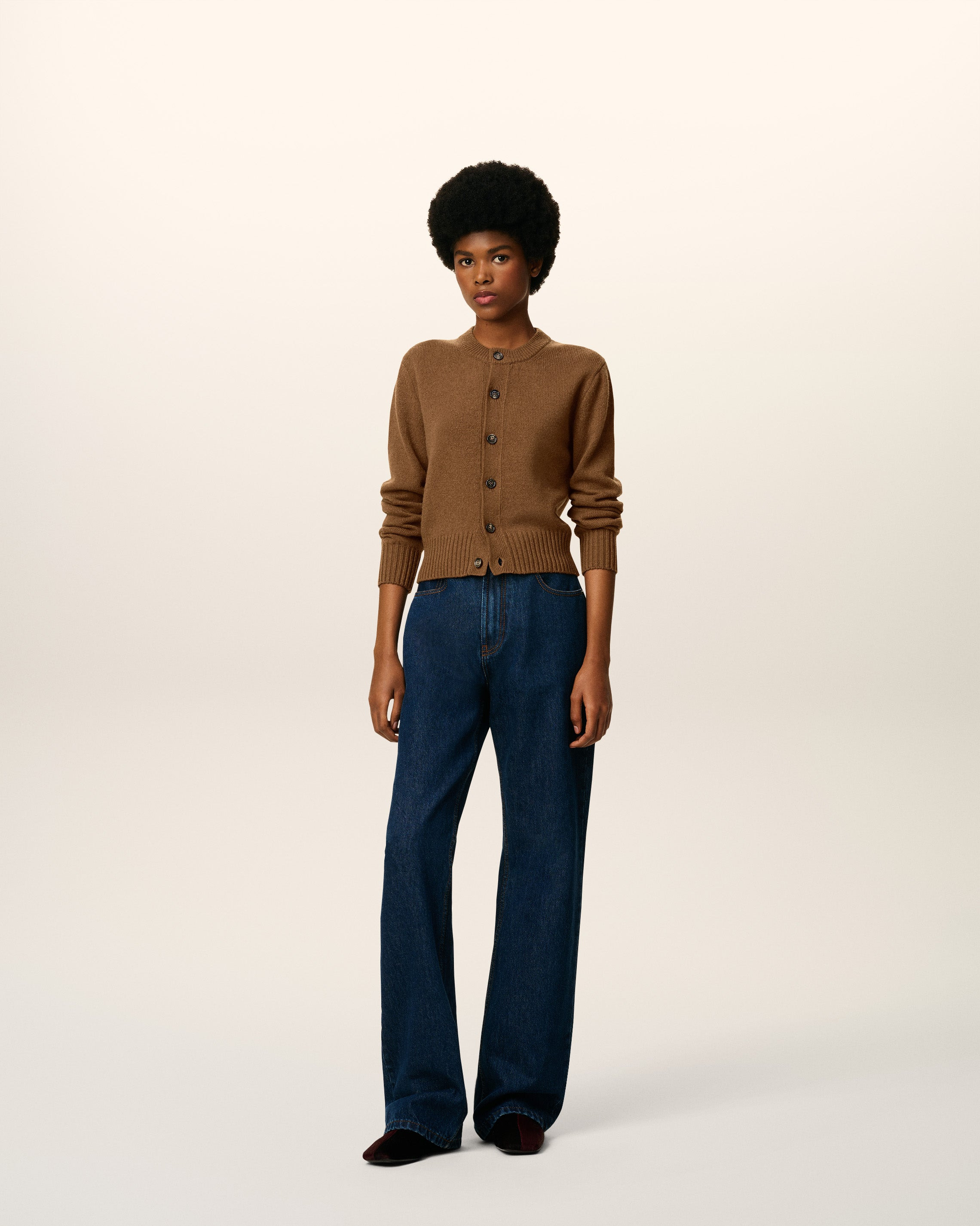 BROWN CASHMERE AMI DE COEUR CARDIGAN - 2