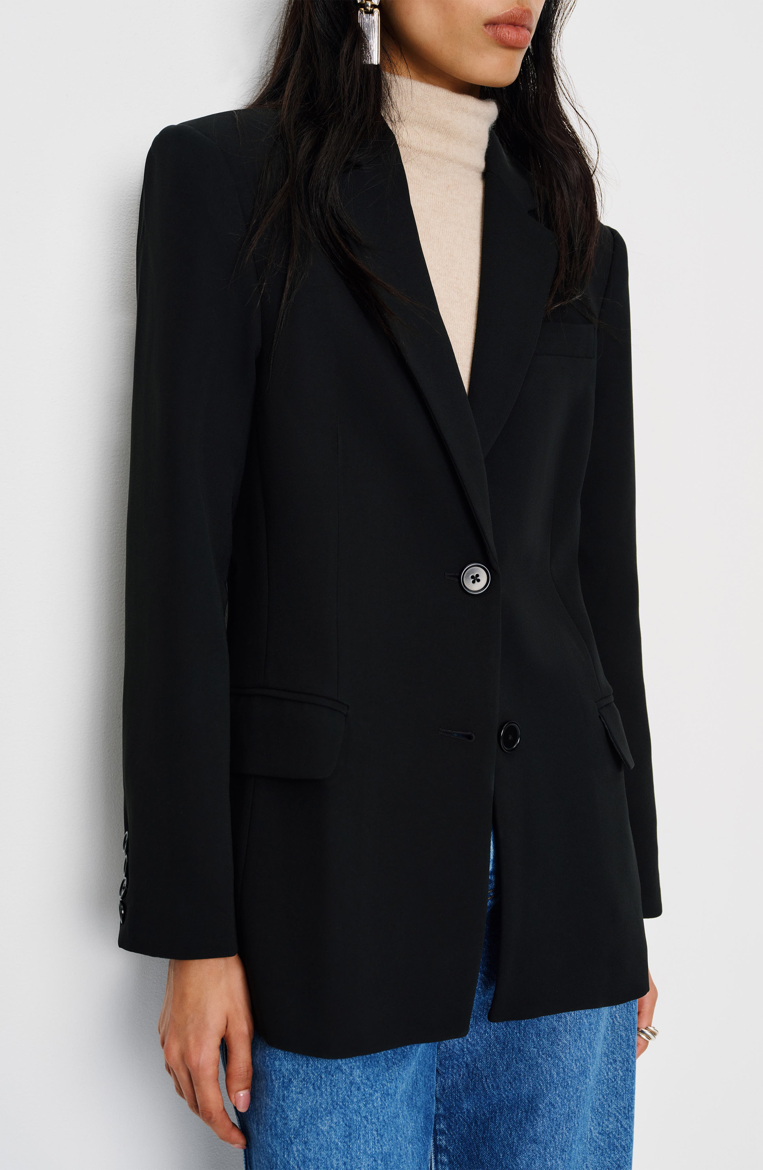 Reformation James Relaxed One-Button Crepe Blazer in Black at Nordstrom - 3