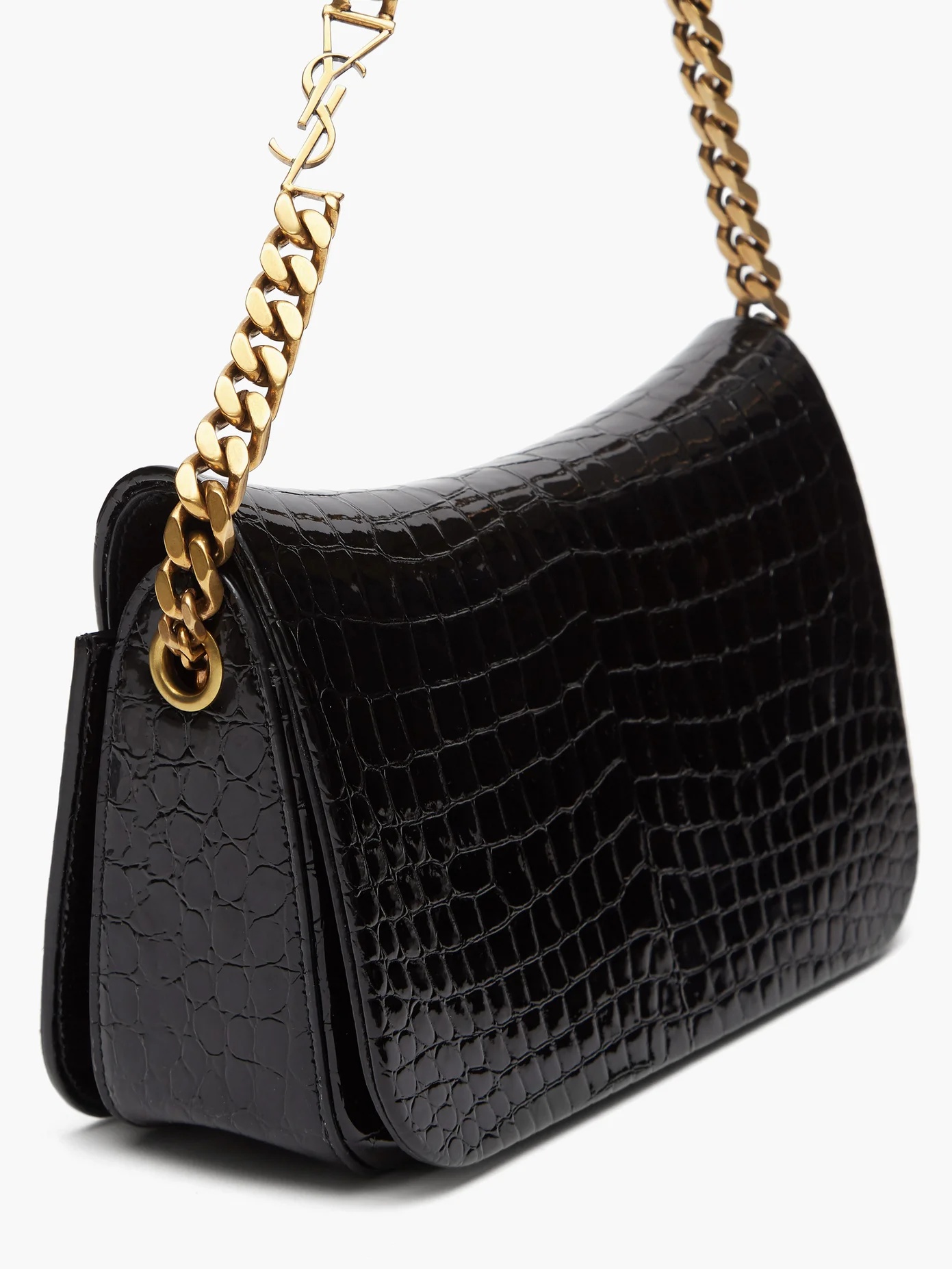 YSL-plaque crocodile-effect leather shoulder bag - 5