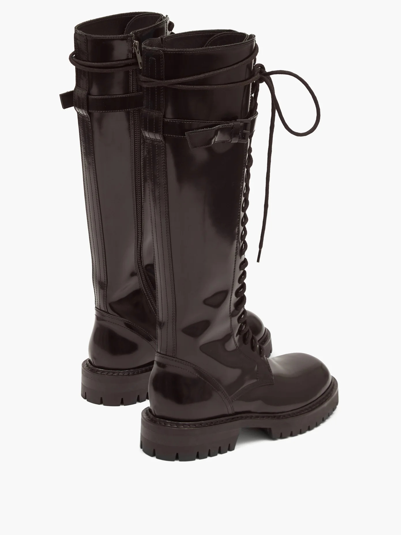 Lace-up knee-high patent-leather boots - 3