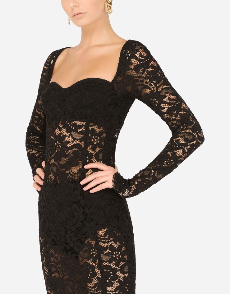 Lace calf-length dress with scalloped detailing - 5