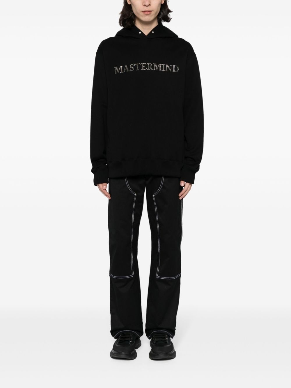 rhinestone-logo cotton hoodie - 2