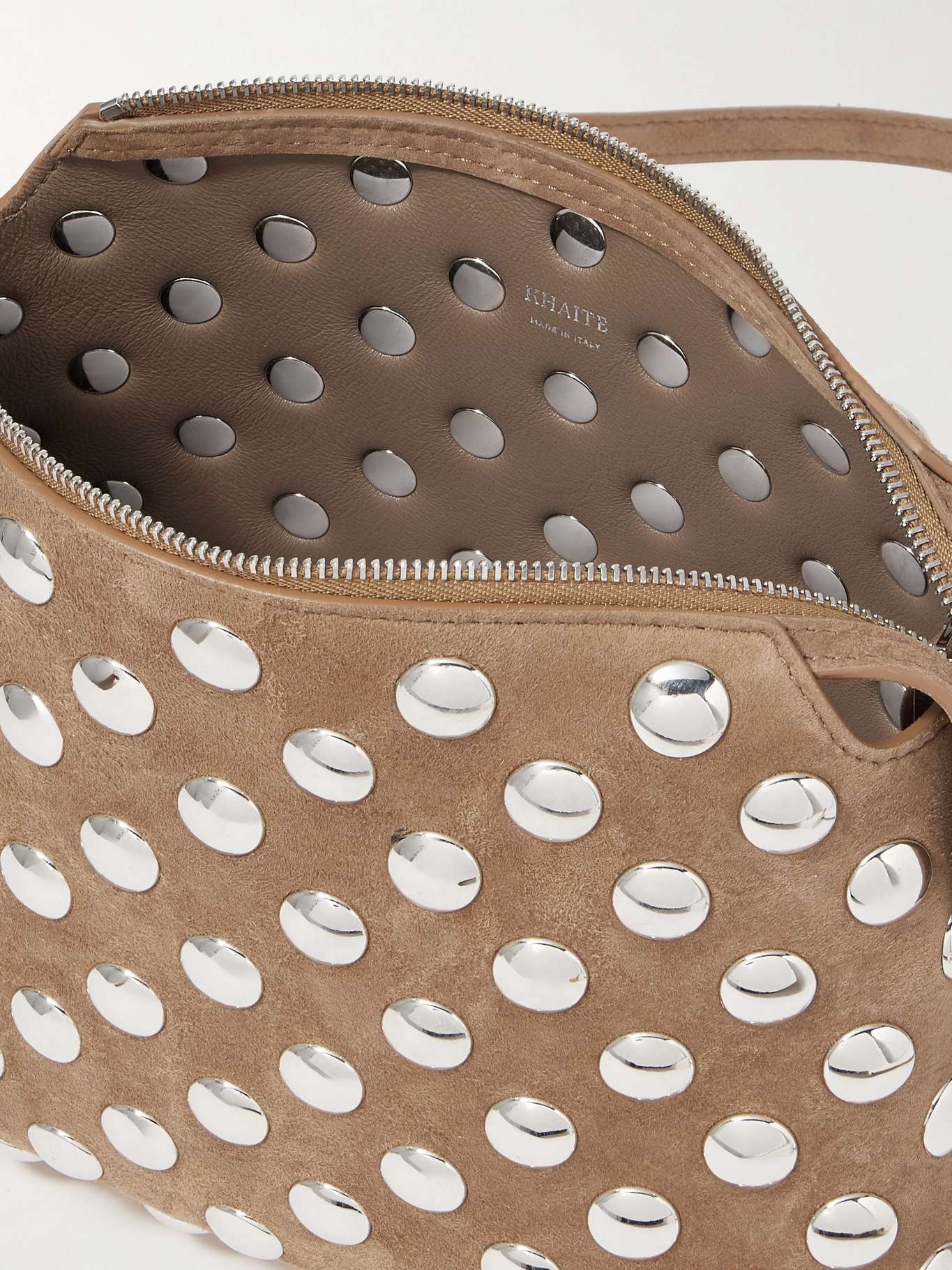 Lina medium studded suede shoulder bag Beige - 5