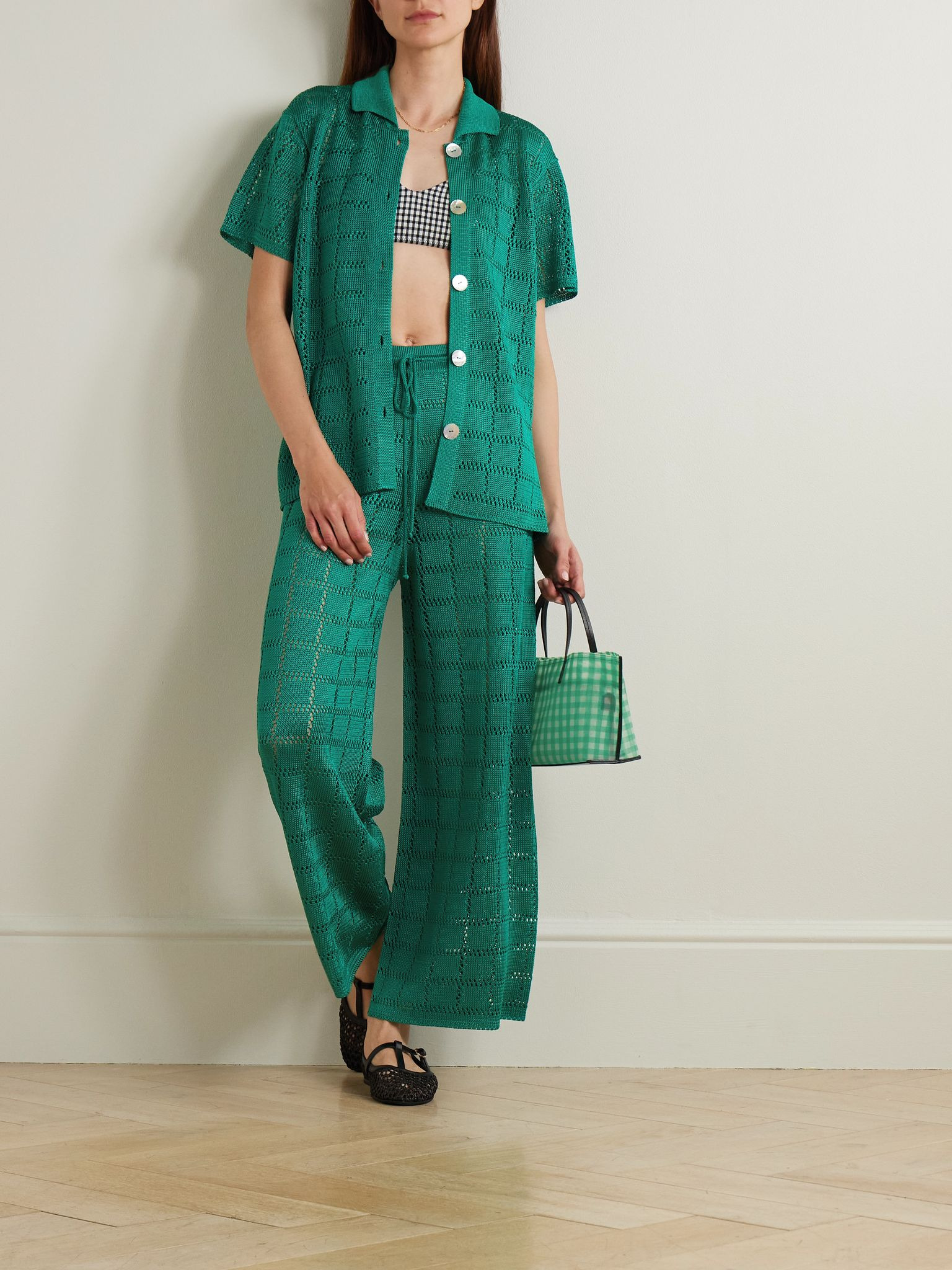 Crocheted wide-leg pants Green - 2