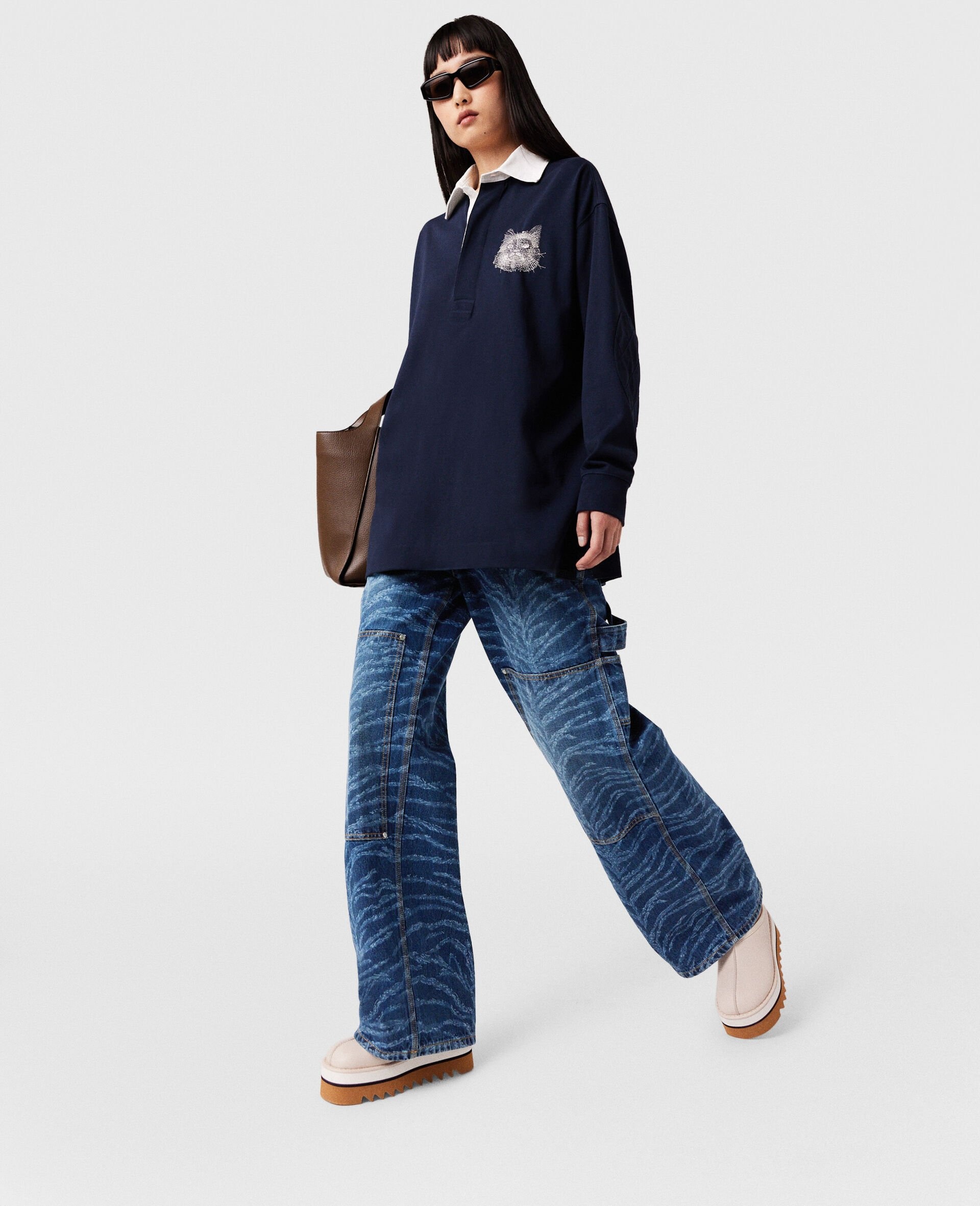 Cat-Embroidered Sweatshirt Dress - 1