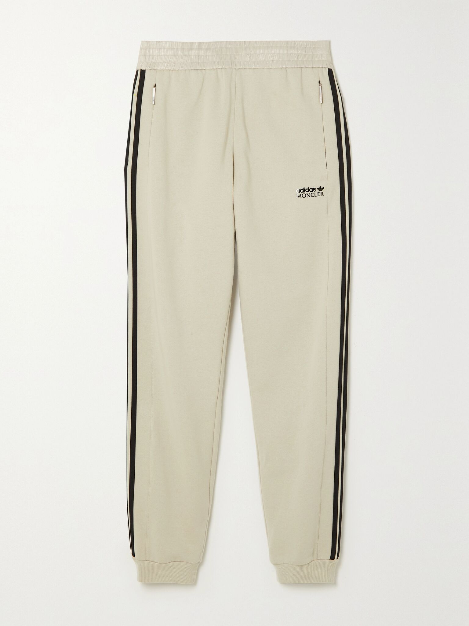 + adidas Originals shell-trimmed jersey wide-leg track pants Cream - 1