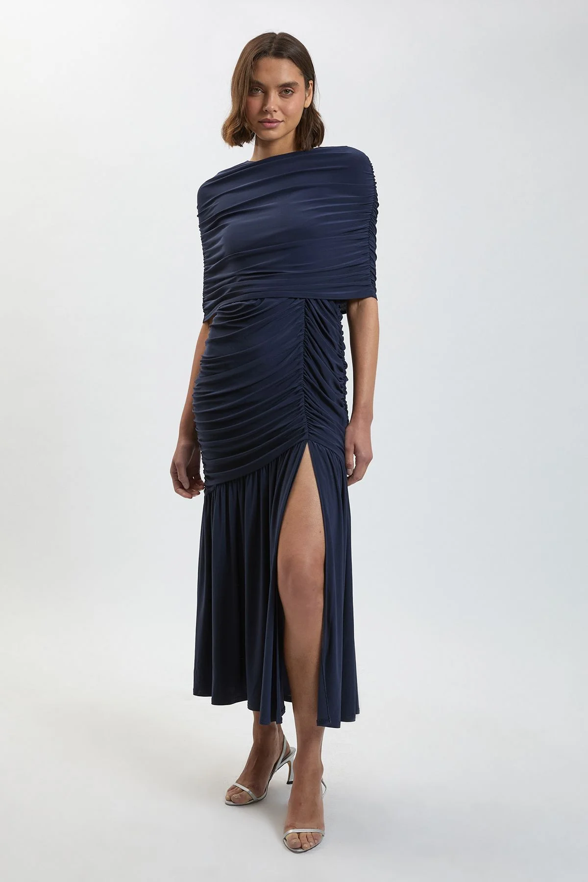 Petite Drapey Crepe Maxi Dress With Gathered Cape Detail - 1