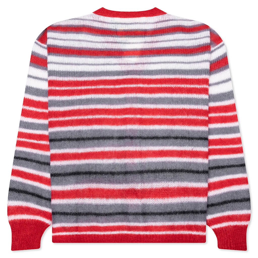 LOGO-EMBROIDERED STRIPED MOHAIR-BLEND CARDIGAN - RED/GREY - 2