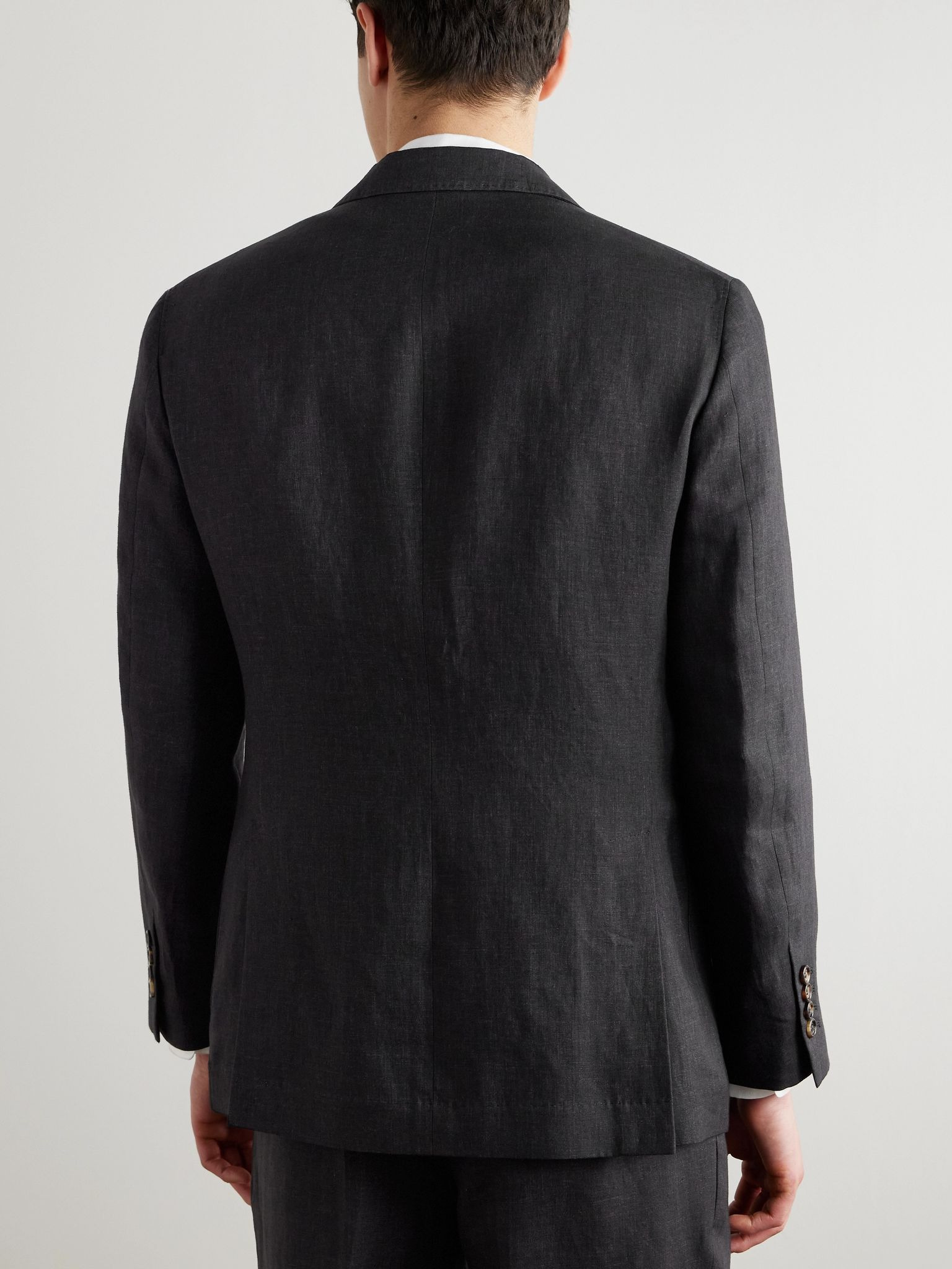 Double-Breasted Linen Suit Jacket Black - 3