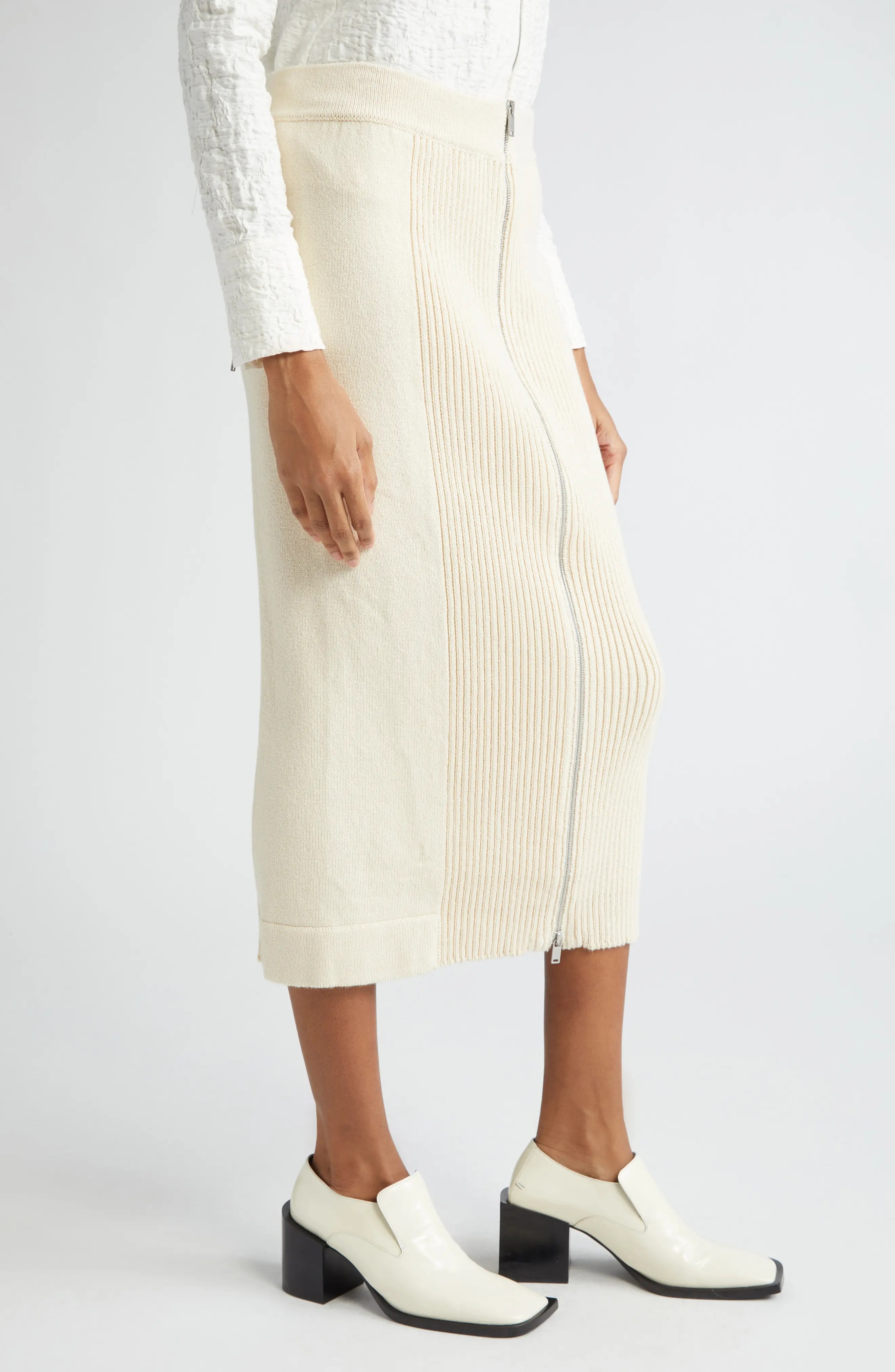 Front Zip Knit Cotton Rib Skirt - 4
