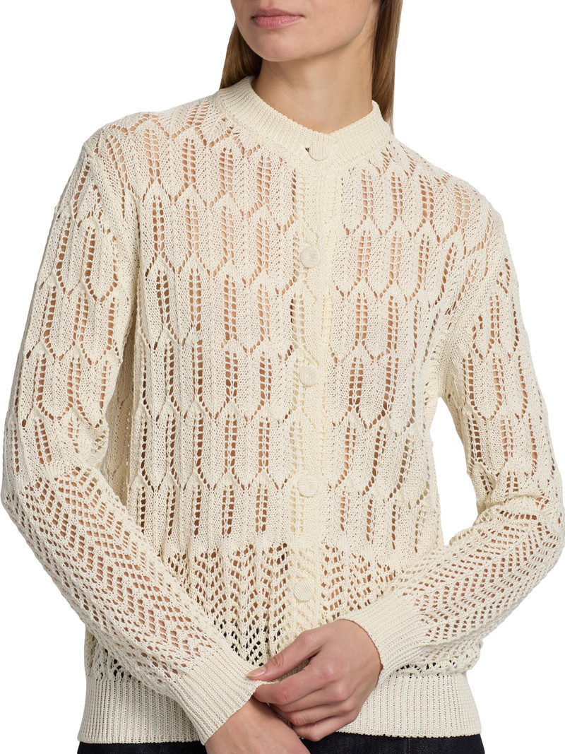 Women's Open-Knit Cotton Cardigan - Eggshell 6