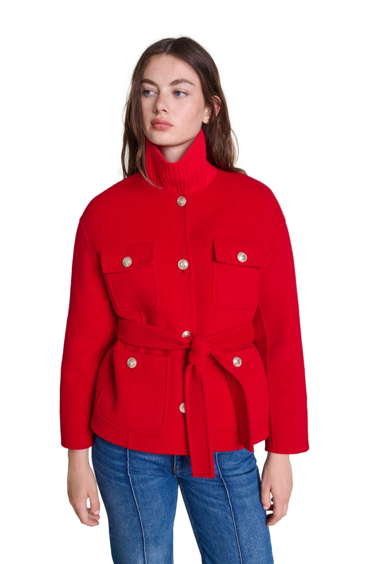 maje Belted double-faced jacket in Red at Nordstrom - 1