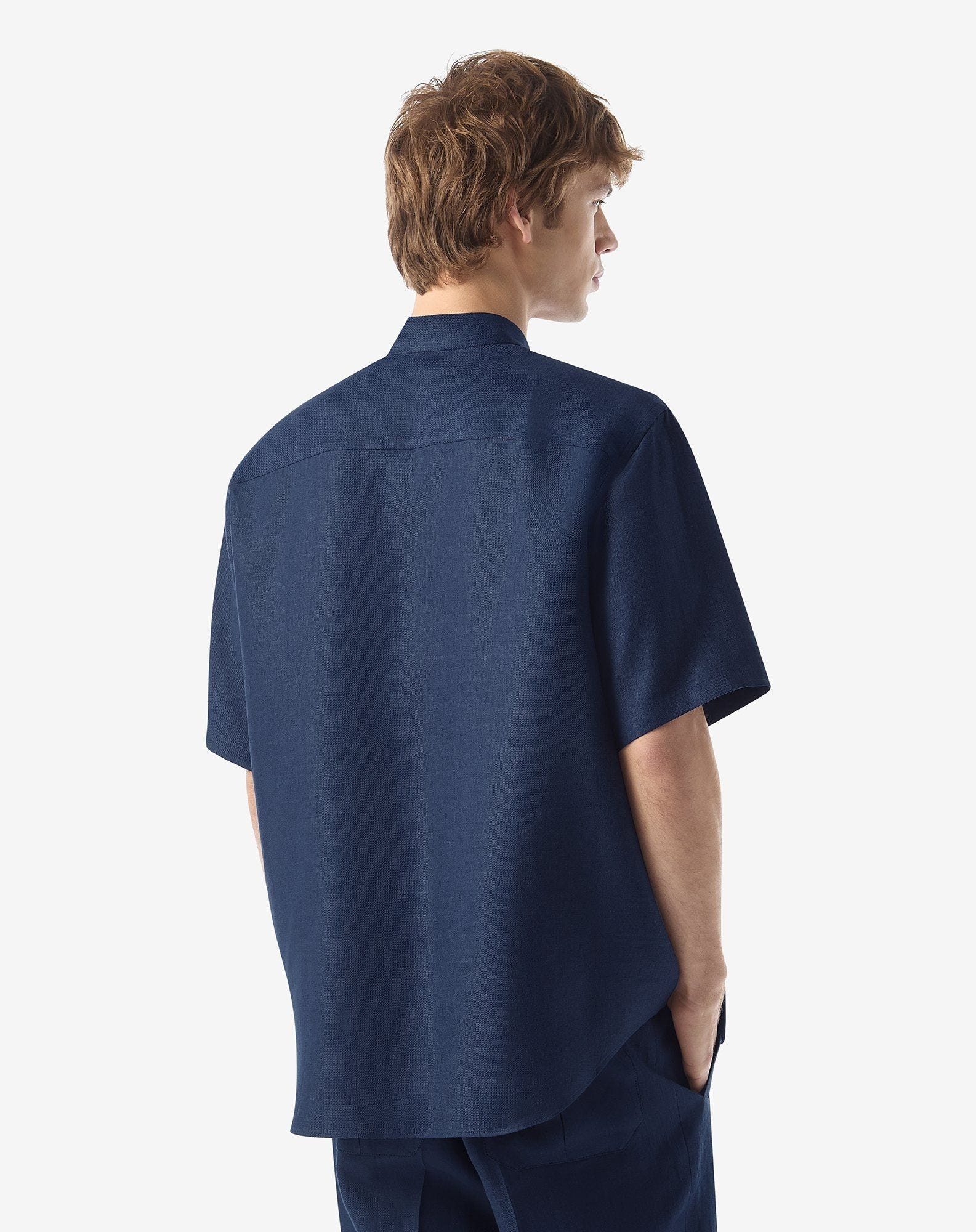 Blue short-sleeved pure linen shirt - 3