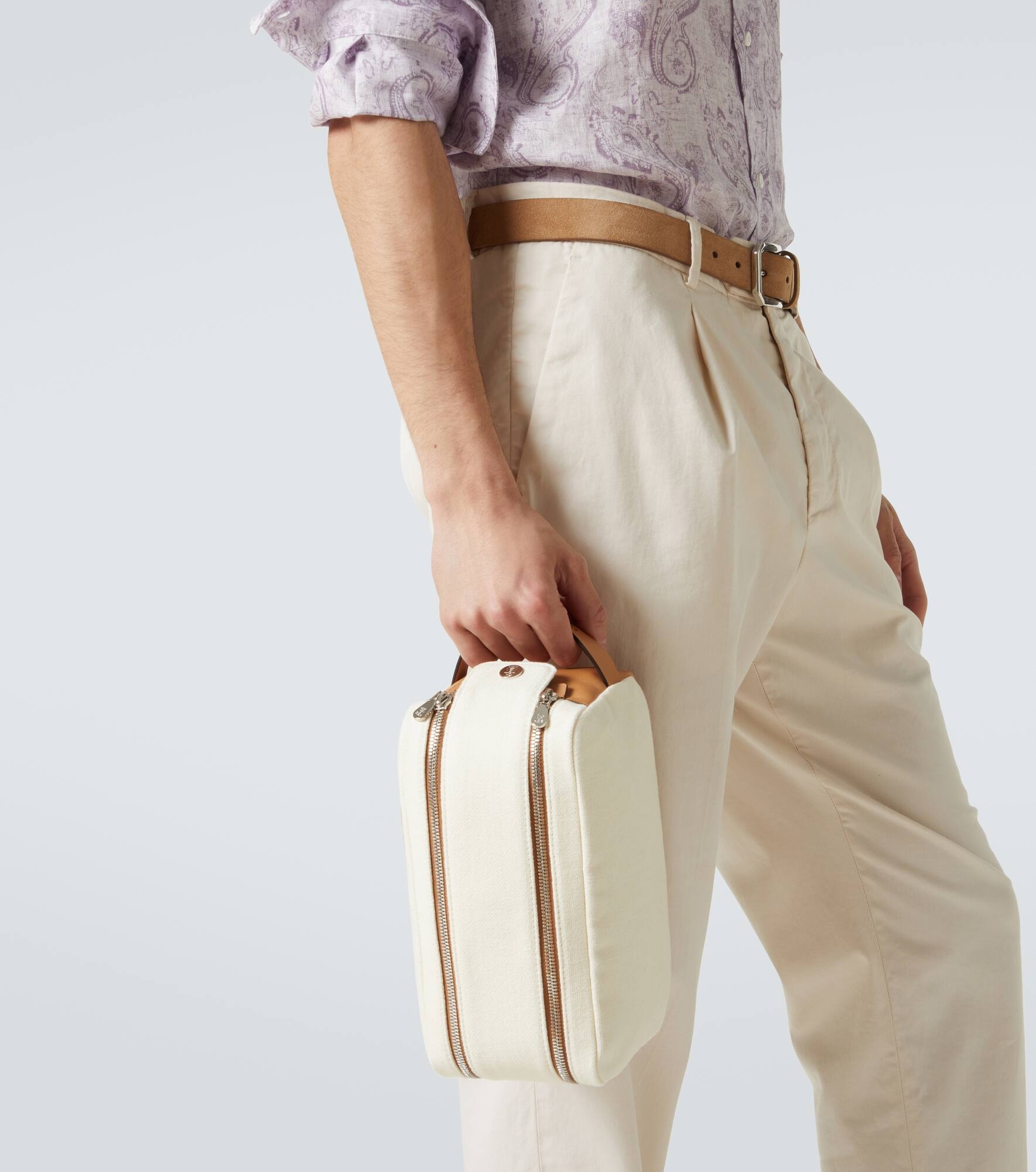 Leather-trimmed canvas toiletry bag - 3