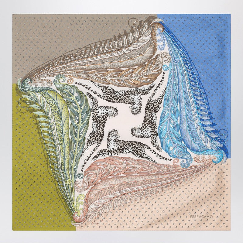 Ferragamo Green/Blue Silk Scarf With Madras Print Women - 2