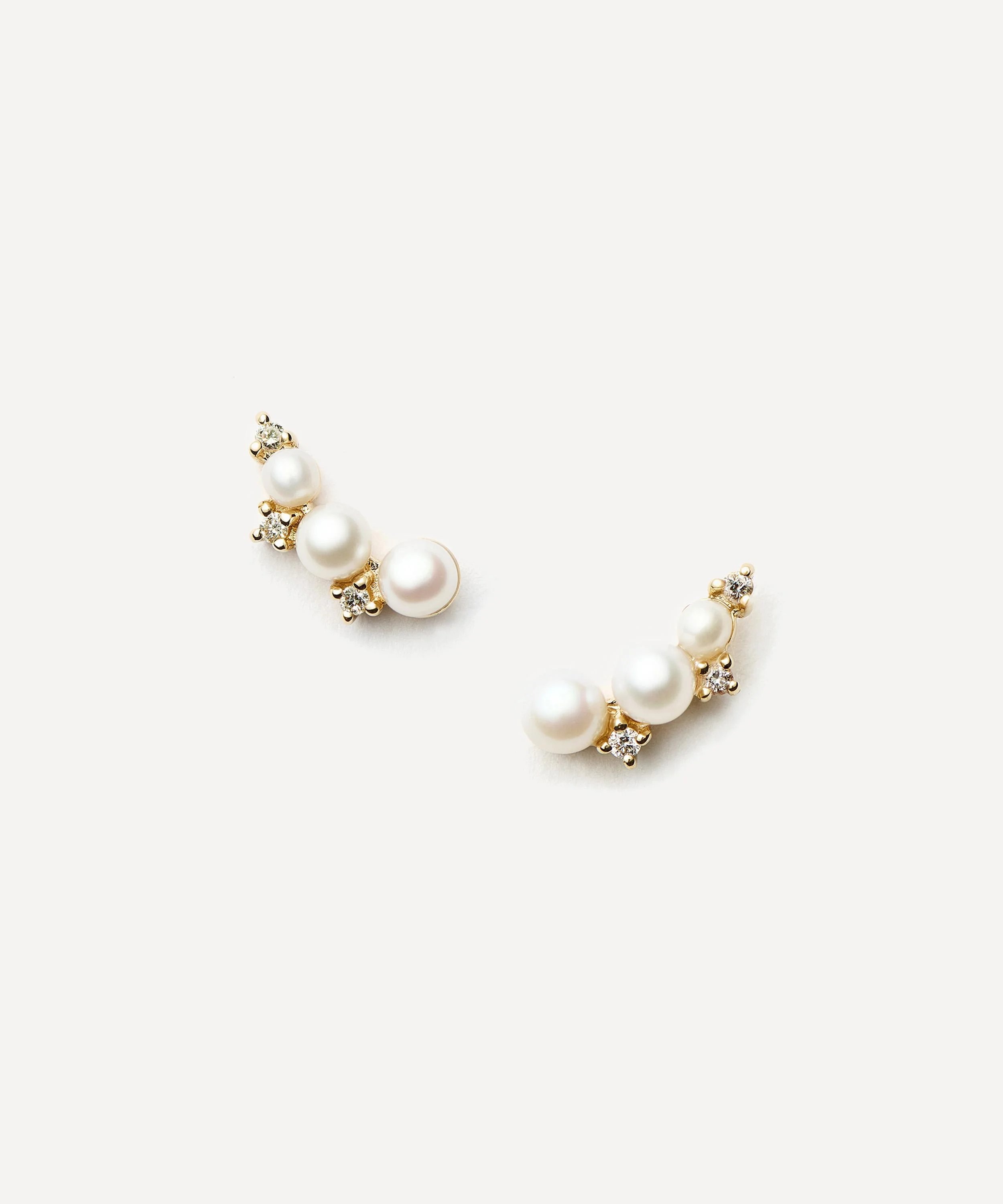 14ct Gold Fine Diamond and Pearl Mini Climber Stud Earrings - 1