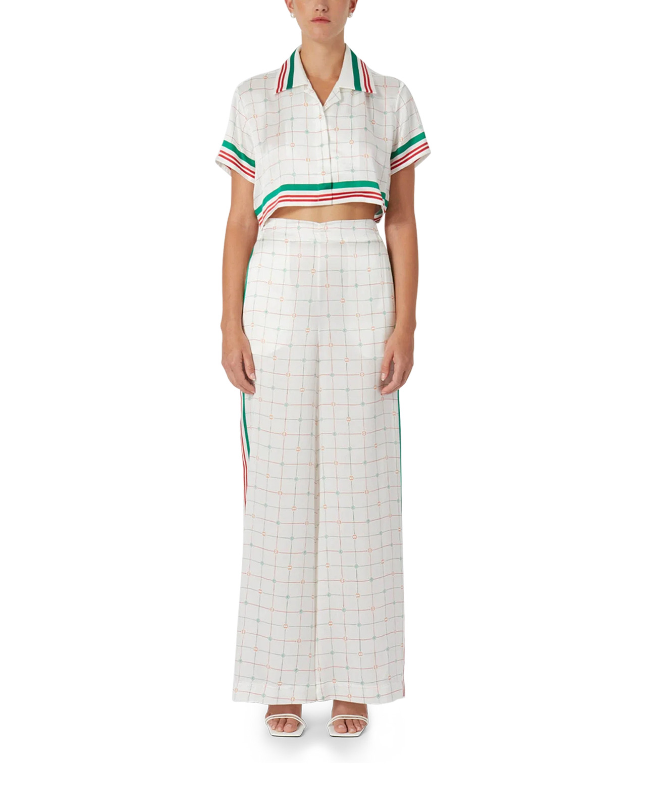 Tennis Club Check Wide Leg Silk Trousers - 3