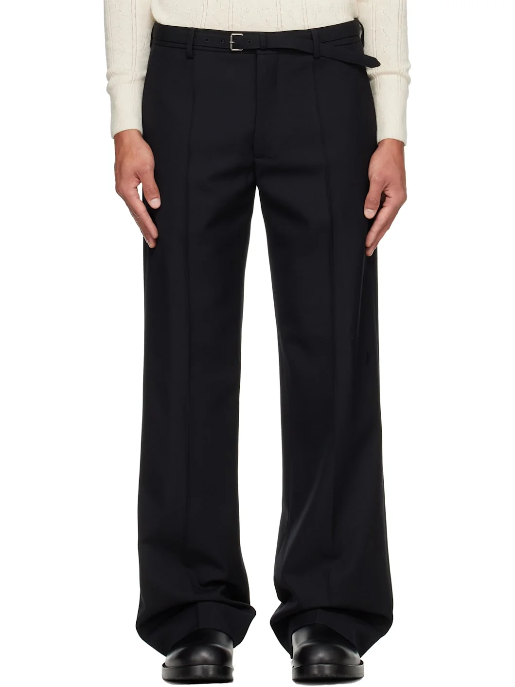 Black Belted Wool Trousers - 1
