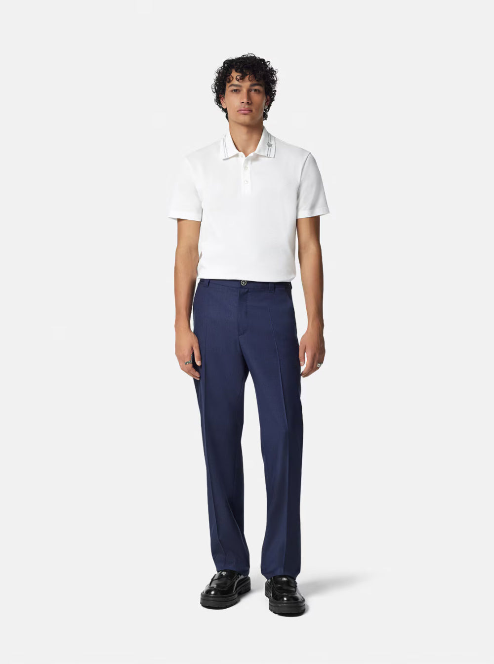 Versace Men White Polo Shirt With Medusa Detail On The Collar In Cotton Man - 4