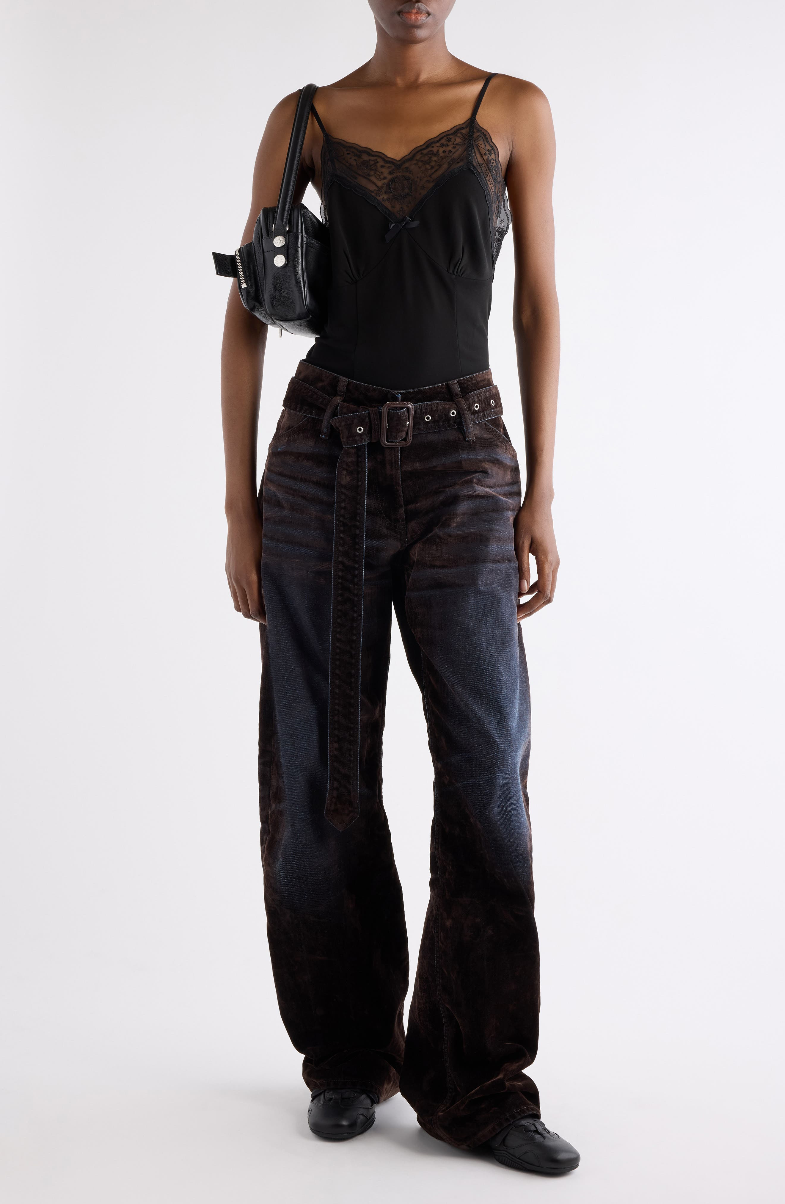 Acne Studios Page Flocked Belted Jeans in Brown/Blue at Nordstrom - 2