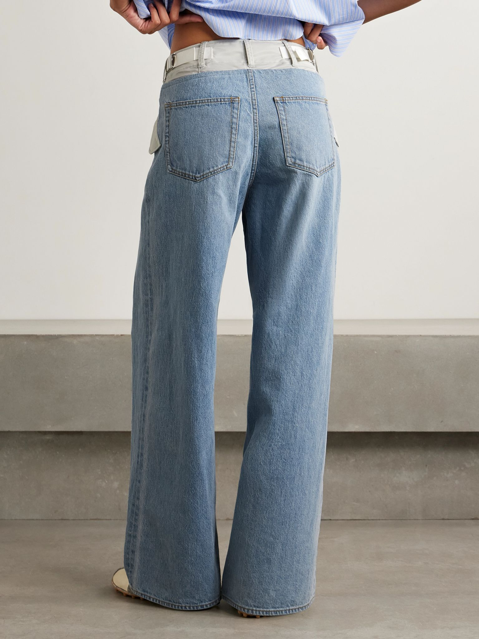 Shell-trimmed mid-rise wide-leg jeans Light blue - 4