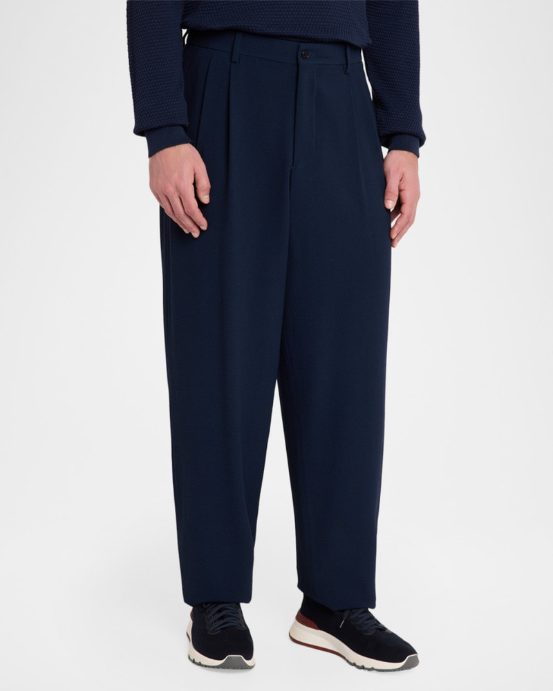 Men's Stretch Wool Seersucker Double-Pleat Trousers 4