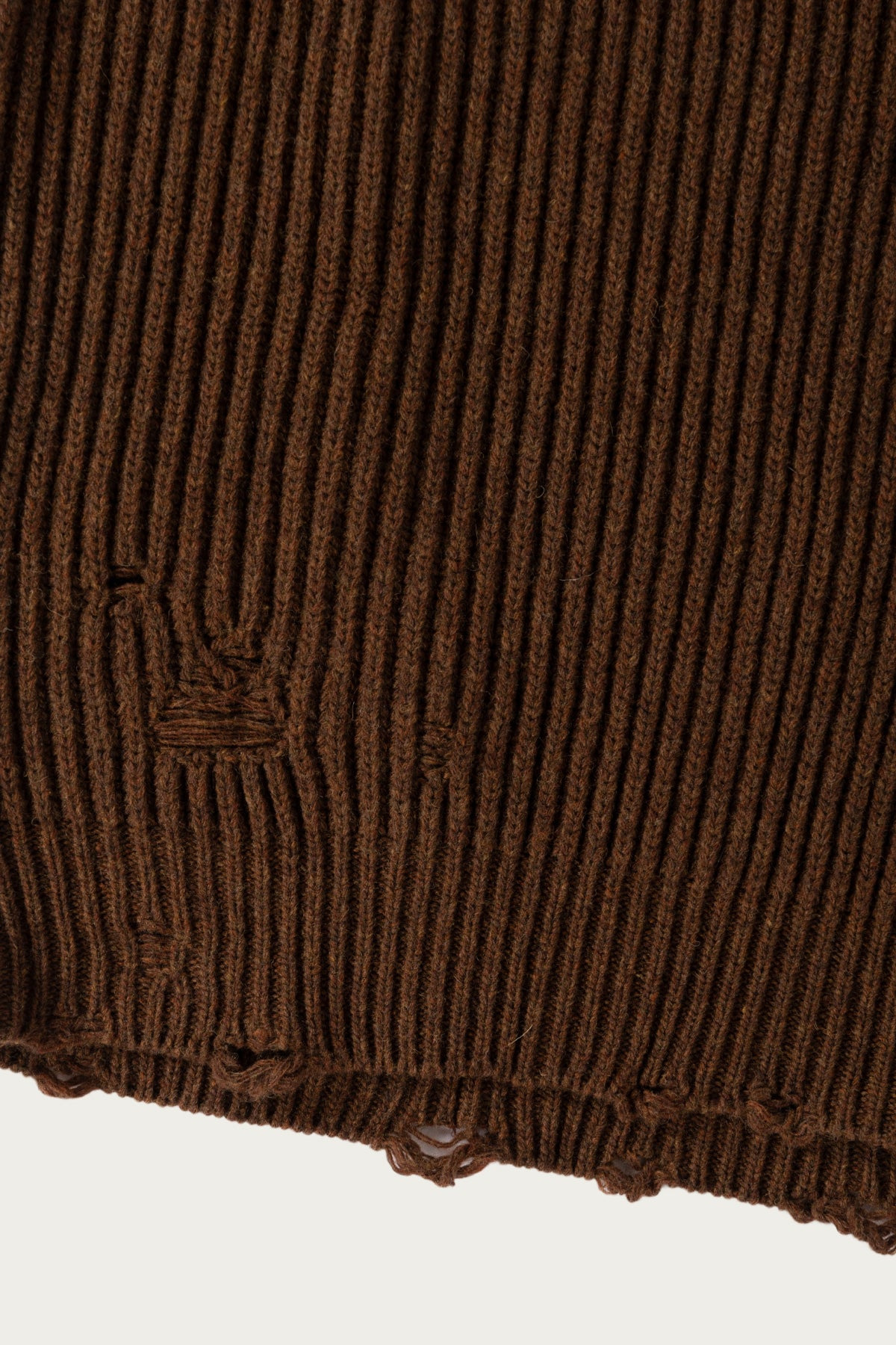 Distressed V-Neck Sweater - Brown - 3