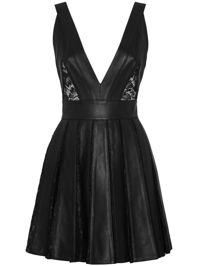 sheer-panel leather minidress 1