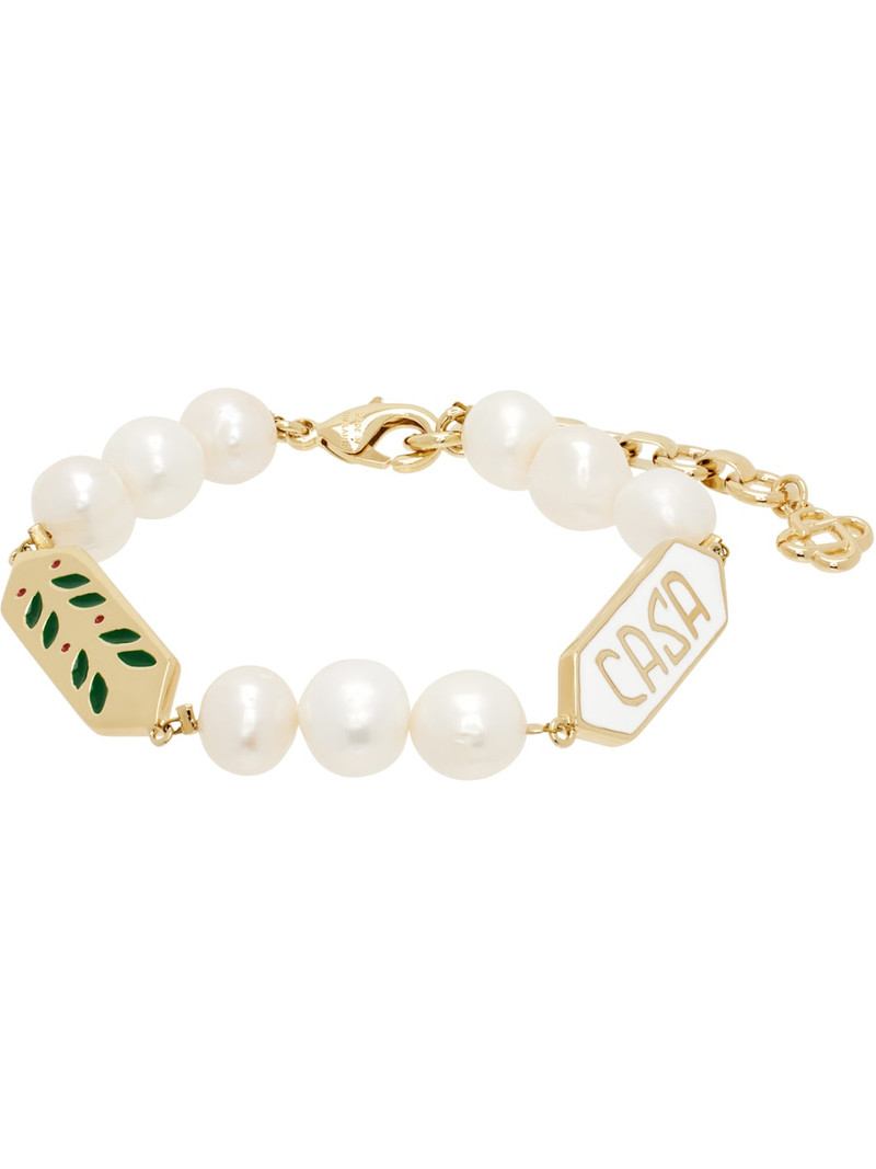 Gold & White Laurel Pearl Bracelet 1