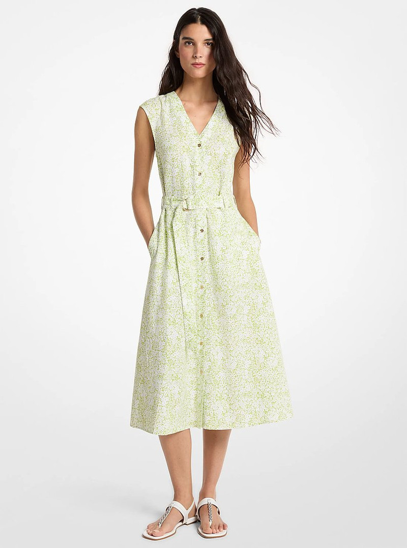 Floral Print Linen Blend Midi Dress 1