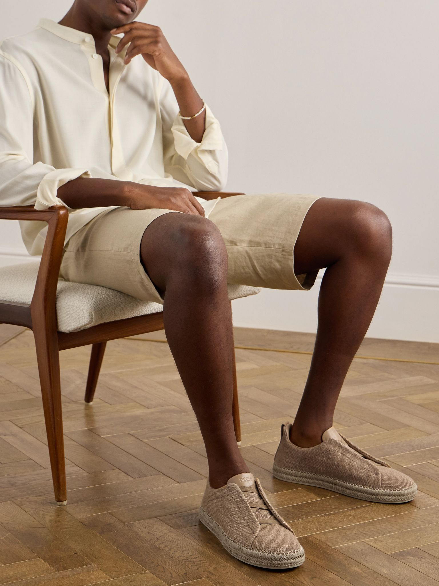 Triple Stitch™ Leather-Trimmed Canvas Slip-On Sneakers Tan - 2
