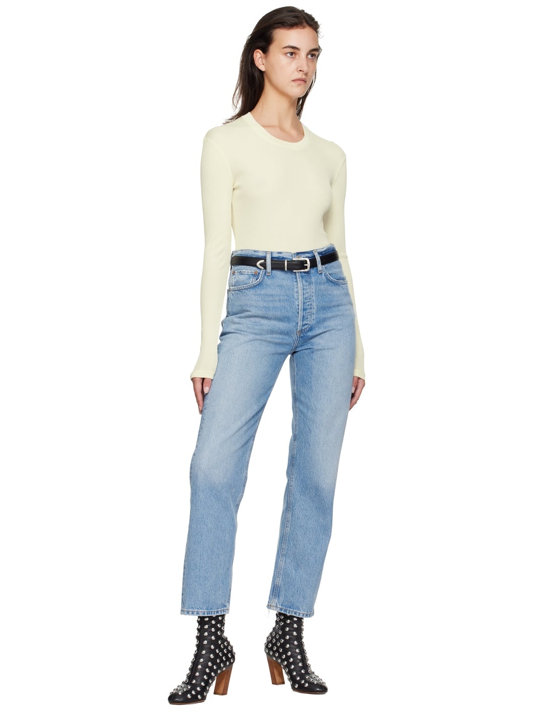 Black Skinny Oval Buckle Belt - 3