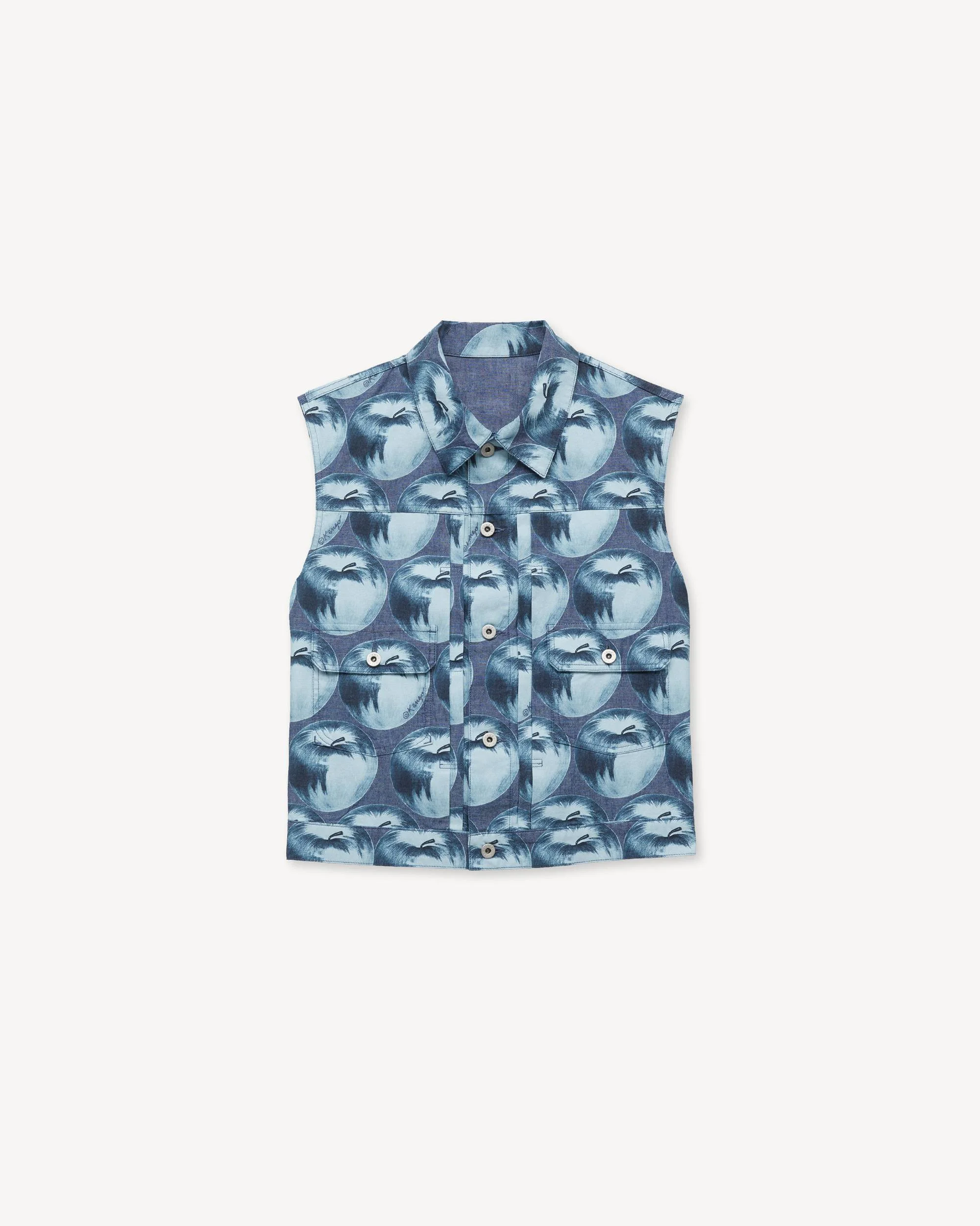 'KENZO Apple Pop' genderless cut off trucker vest in japanese denim - 1