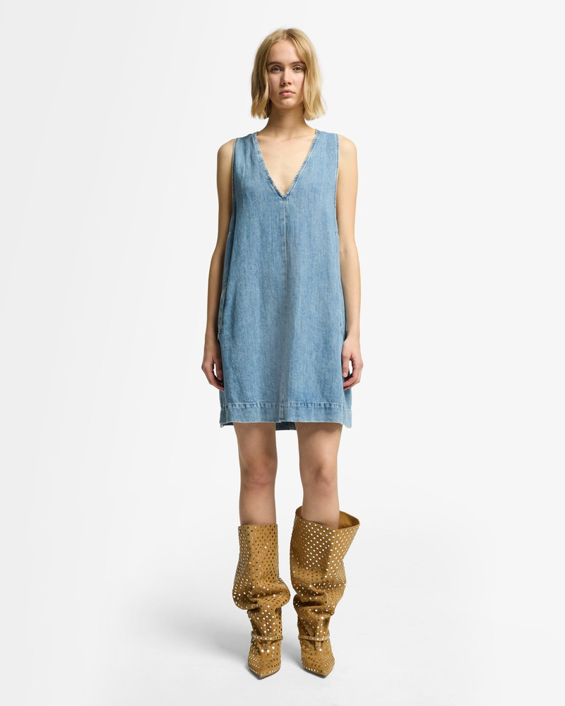 7 For All Mankind Indigo Linen V-Neck Dress in Arizona outlook